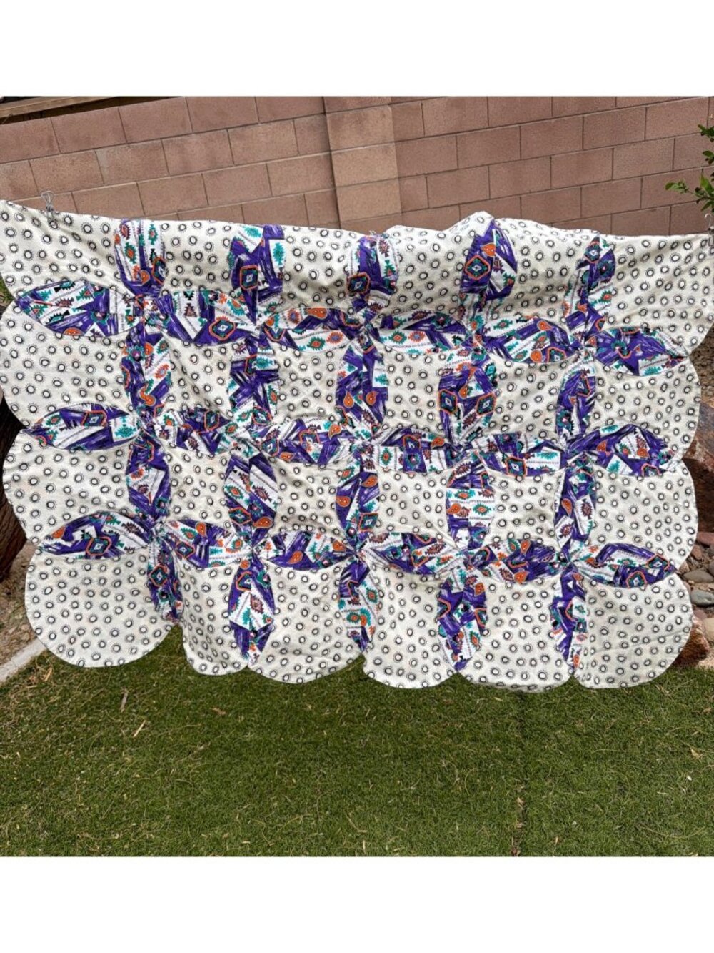 Vintage Handmade Reversible Lap Quilt Southwestern Puff Purple Biscuit 35 x 51 - Picture 2 of 12